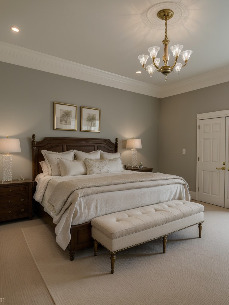 Old-world charm: Traditional bedroom decor with elegant lighting