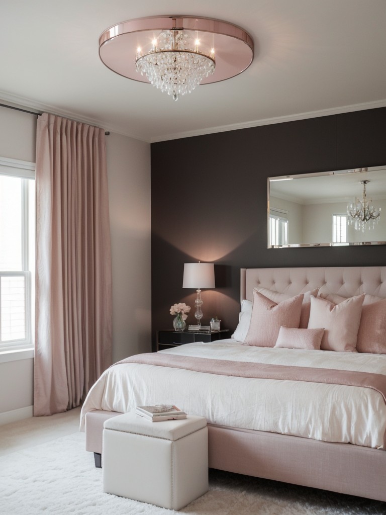 Stylish Pink Bedroom: Illuminate with Contemporary Chandelier