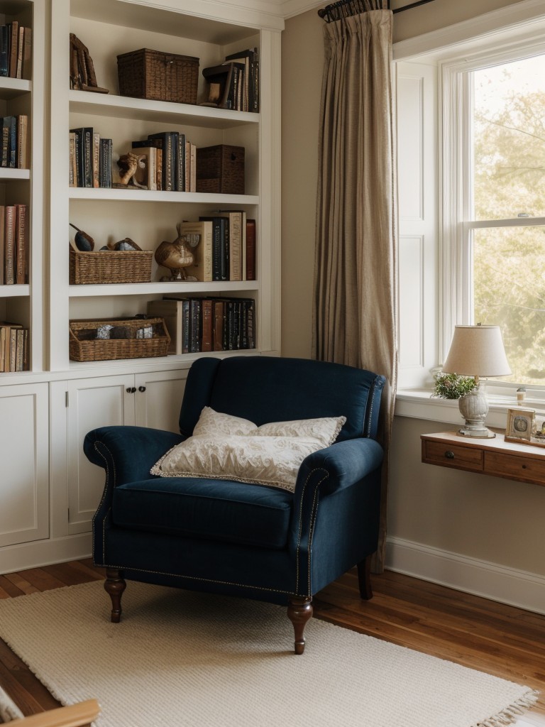 Cozy Bedroom Reading Nook: Embrace Traditional Elegance in Your Apartment