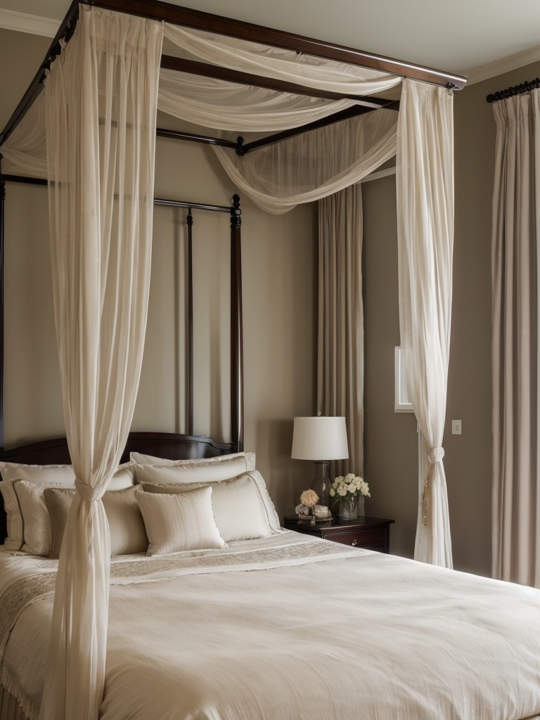 Romantic bedroom bliss: Classic four-poster bed with sheer curtains