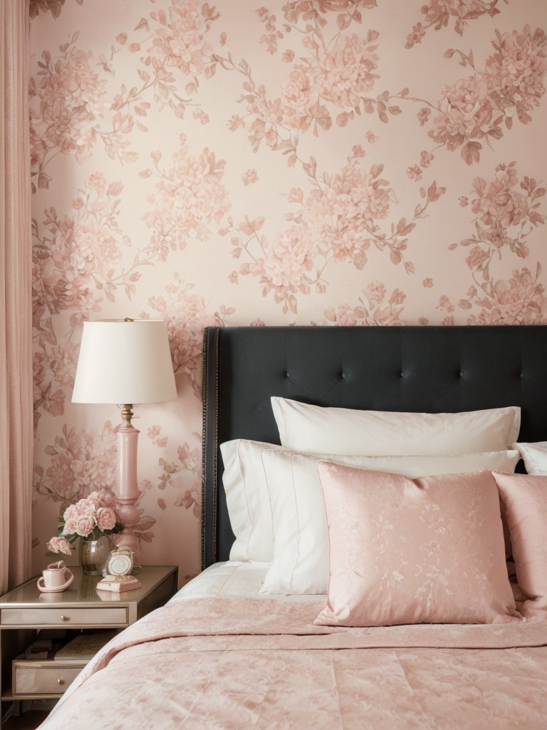 Vintage Pink Bedroom: Romantic Decor with Floral Wallpaper