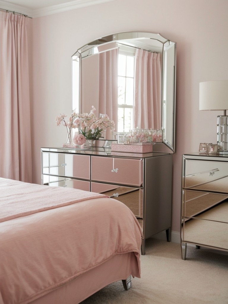 Serene Bedroom Vibes: Reflective Surfaces for a Glamorous Apartment