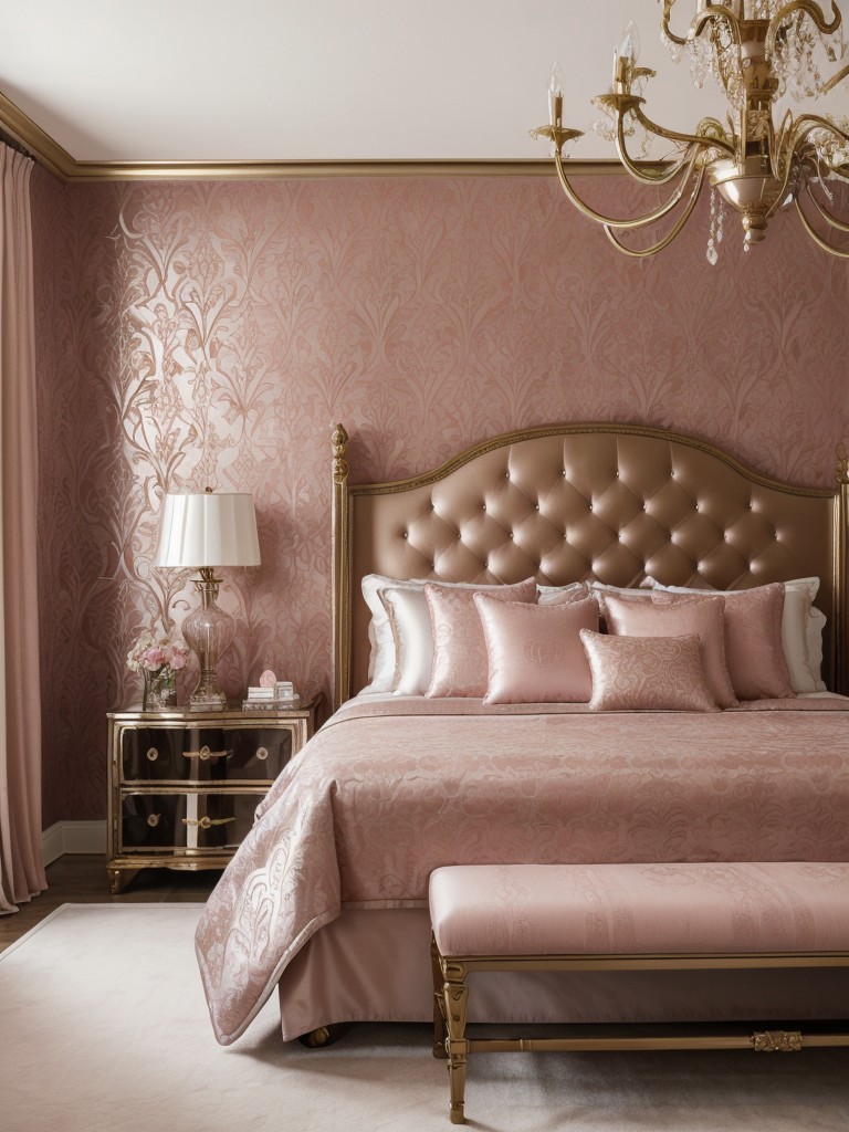 Opulent Pink Bedroom Ideas: Luxurious Wallpaper for an Extravagant Focal Wall!