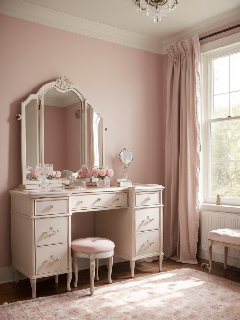 Vintage-inspired pink decor for a charming apartment bedroom!