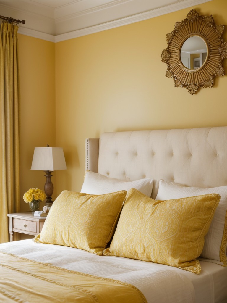 Sunshine chic: Elevate your apartment bedroom with yellow decor and vintage-inspired accents.