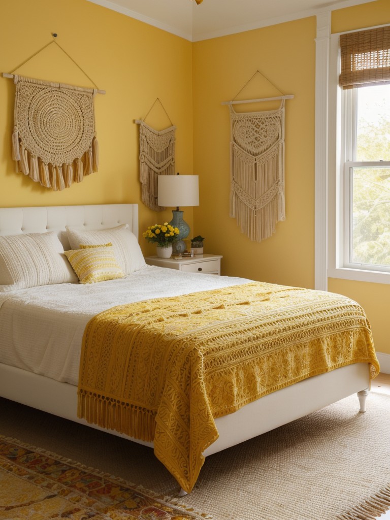 Boho Chic: Elevate Your Bedroom with Sunny Yellow Decor!