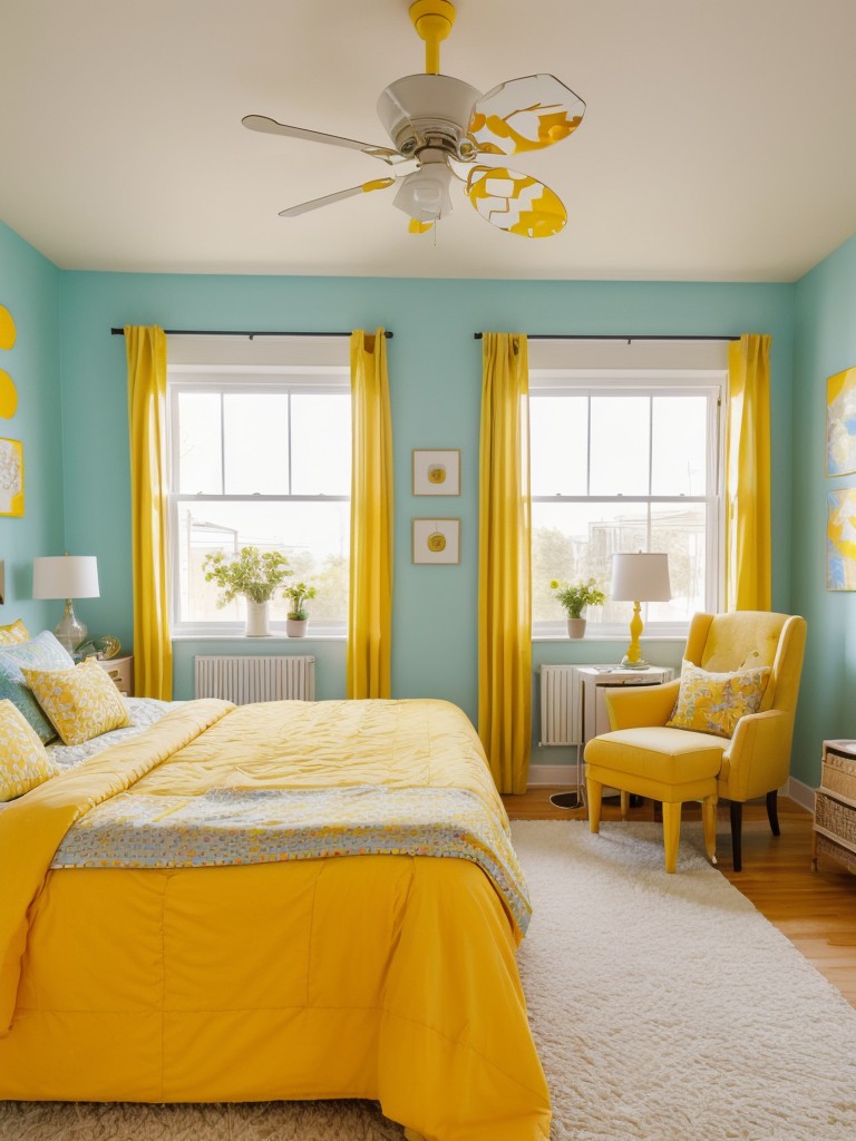 Sunshine vibes: Stylish yellow bedroom inspiration for your apartment.