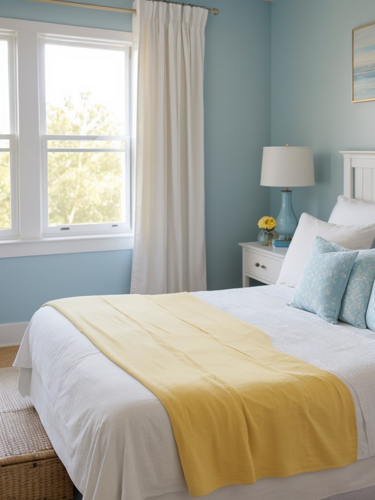 Beach vibes in your apartment: Serene blue and white bedroom inspiration