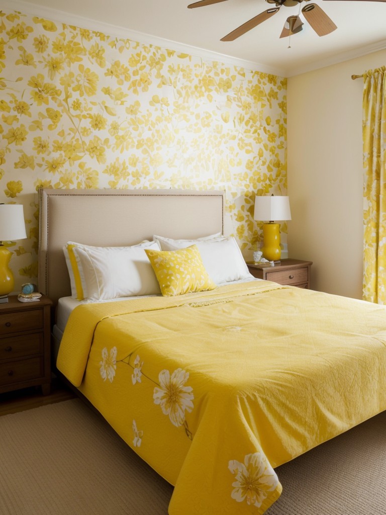 Sunny apartment vibes: Yellow-themed bedroom decor inspiration.