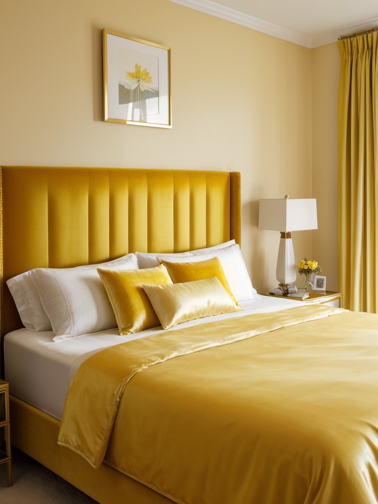 Sunshine vibes: Elevate your apartment's style with yellow-themed bedroom decor!