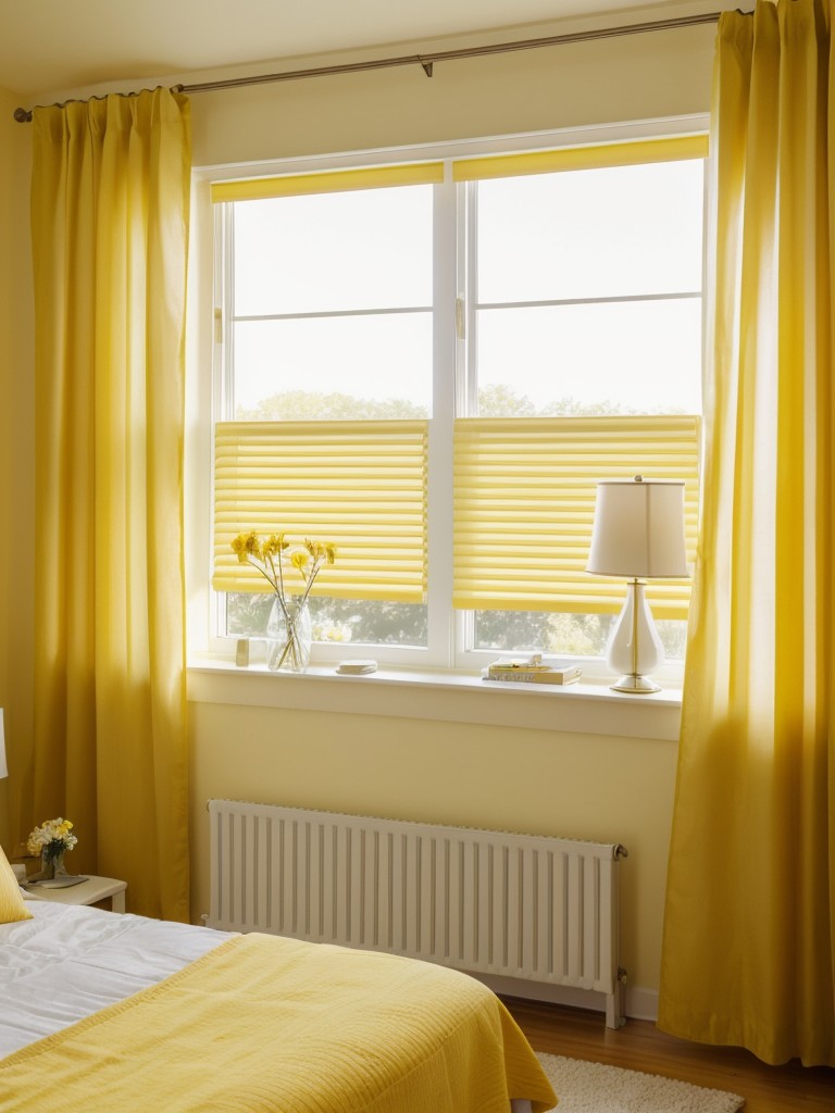 Sunshine vibes: Brighten your apartment with yellow blinds for a cheerful and breezy space!