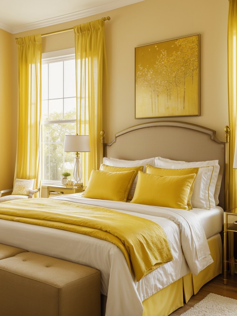 Glam up your yellow bedroom with metallic accents!