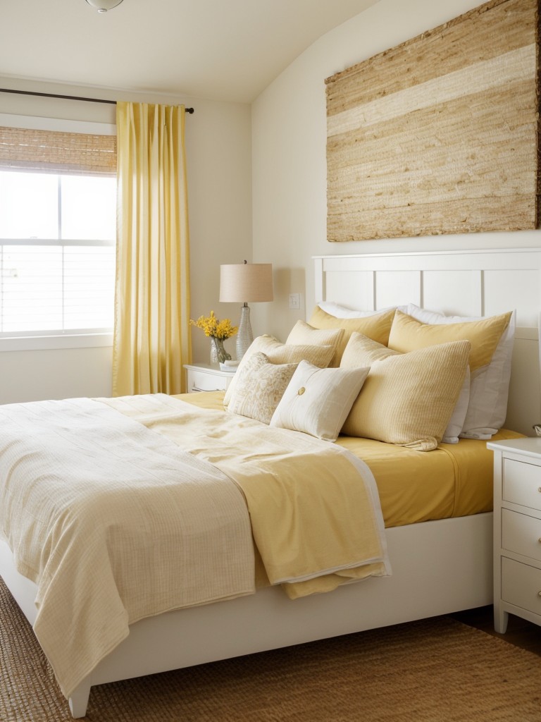 Coastal bliss: Create a serene golden bedroom in your apartment.