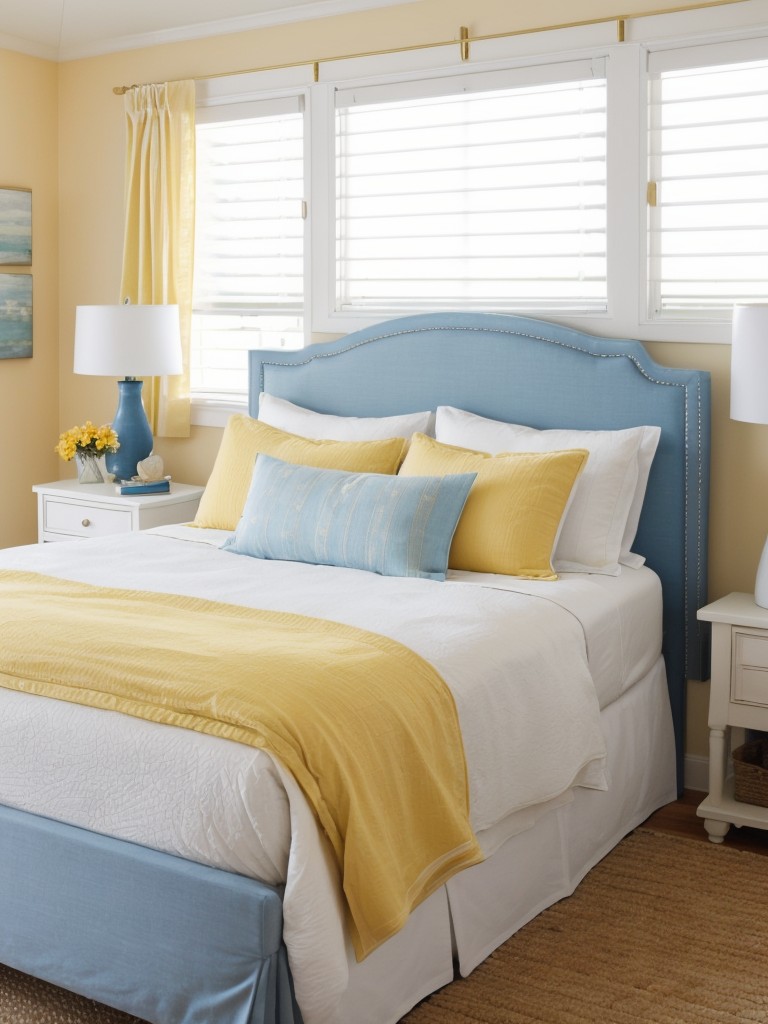 Coastal Oasis: Transform your bedroom with golden hues and nautical accents.