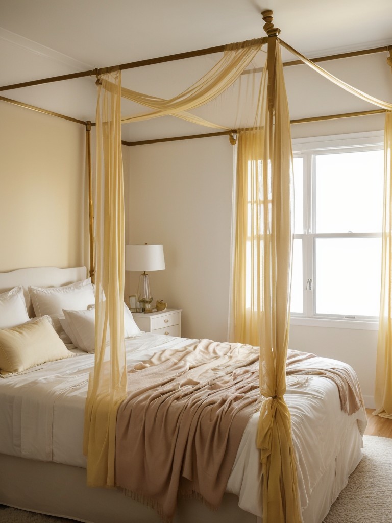 Golden dreams: Create a romantic oasis with a canopy bed and soft blush hues.