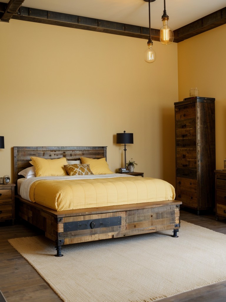 Vintage glam: Transform your bedroom with golden tones and industrial touches.