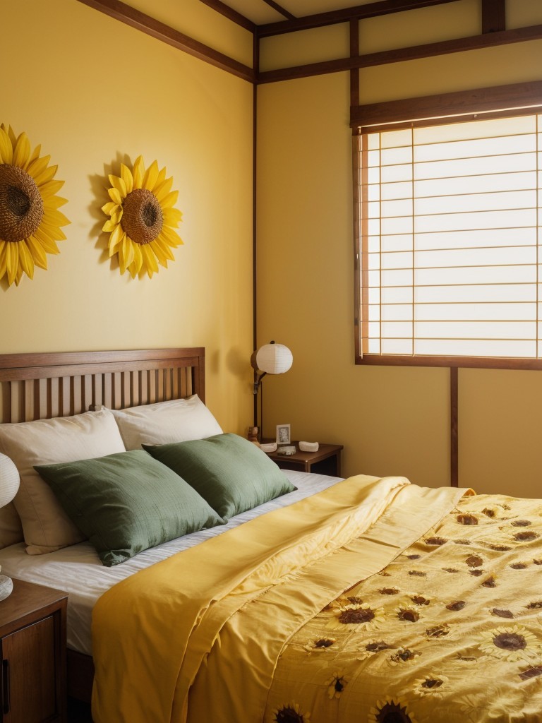 Zen-inspired apartment: Vibrant sunflower decor for a peaceful ambiance!