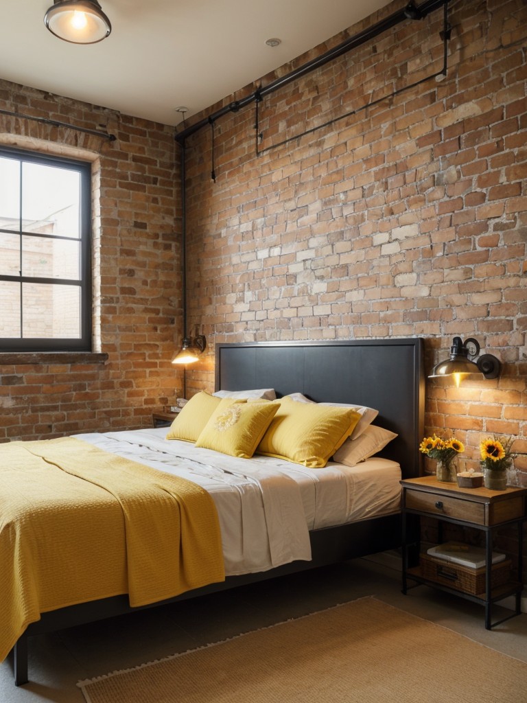 Industrial vibes: Stylish yellow bedroom decor for apartments