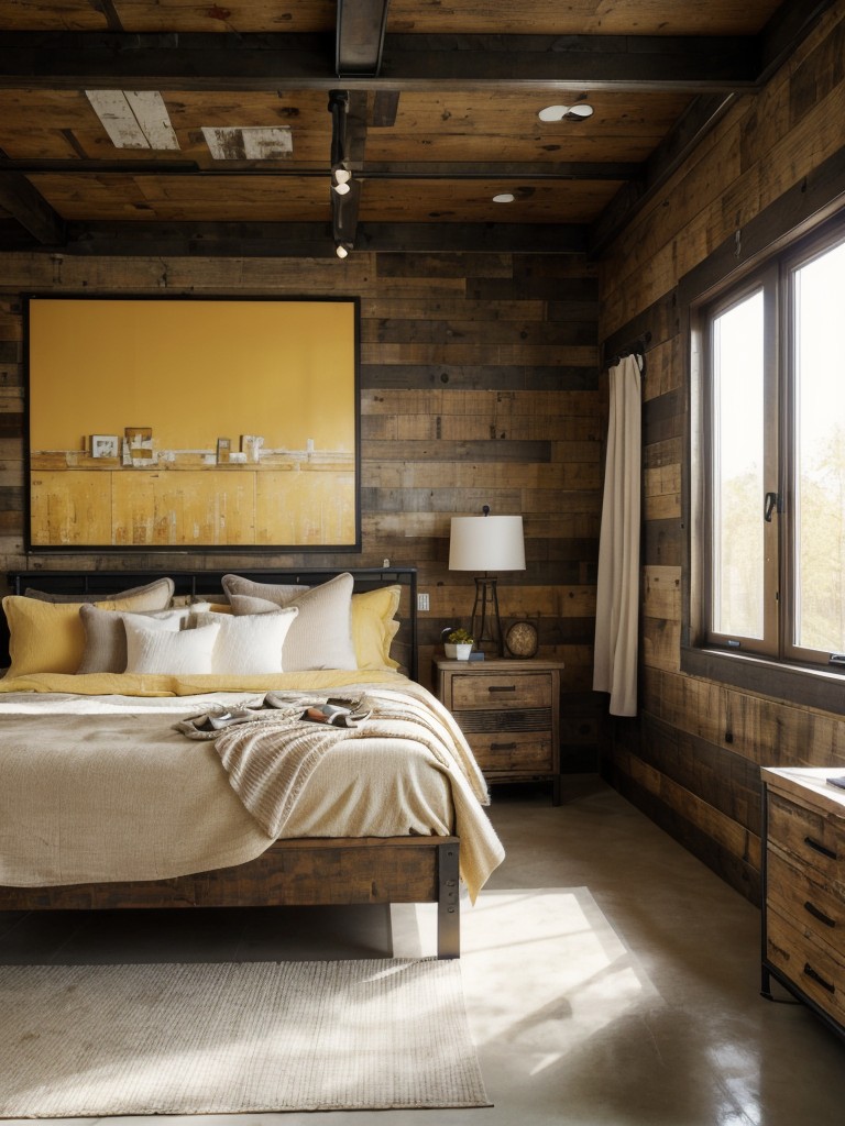 Cozy & Chic: Rustic meets industrial in this yellow bedroom!