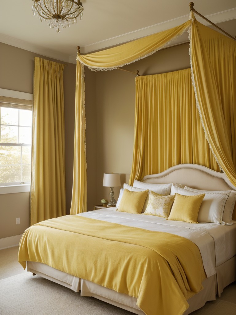 Cozy canopies: Elevate your bedroom with luxe yellow decor!