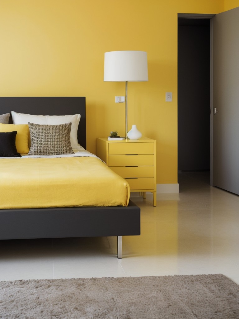 Yellow Happiness: Stylish bedroom decor ideas for a sleek and modern apartment.