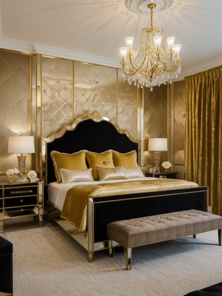 Glamorous Bedroom Bliss: Velvet, Mirrors, and Chandeliers!