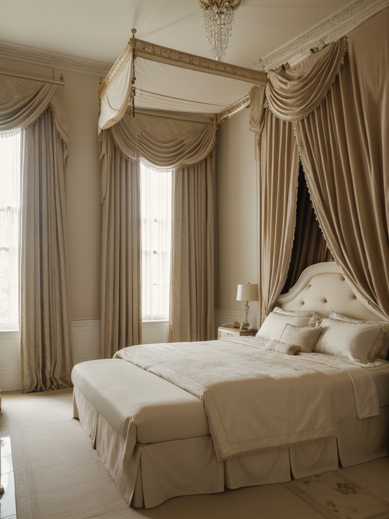 Sophisticated Traditional Bedroom Decor: Canopy Bed, Crown Moldings & Dramatic Curtains!