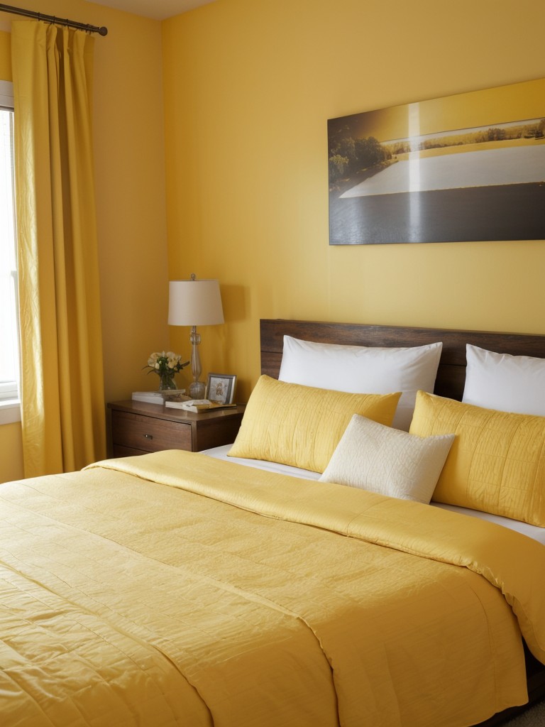 Cozy and vibrant: Refresh your apartment with yellow-themed bedroom decor!