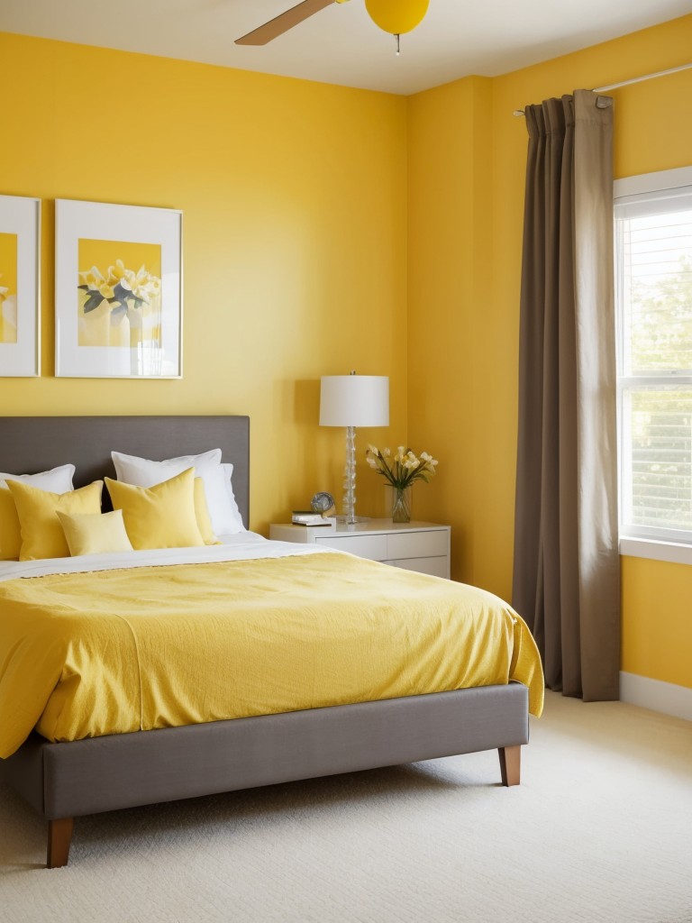 Sunny vibes: Create a vibrant yellow accent wall for an energizing apartment bedroom!