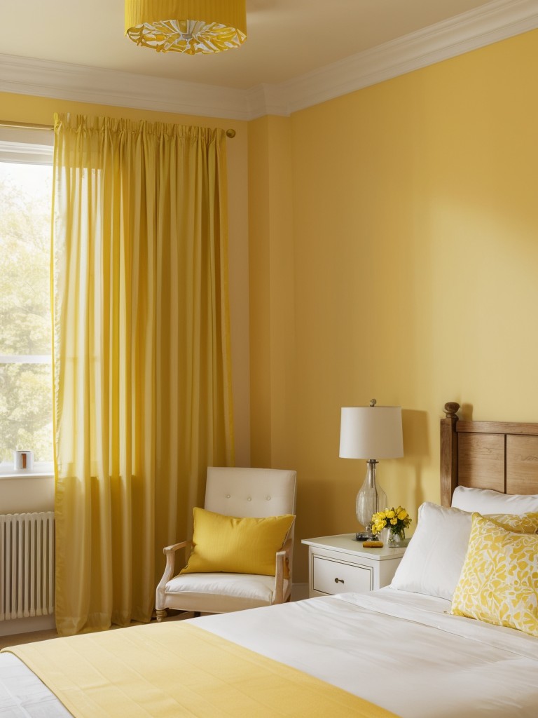 Sunshine Oasis: Transform your apartment with yellow-themed bedroom decor!