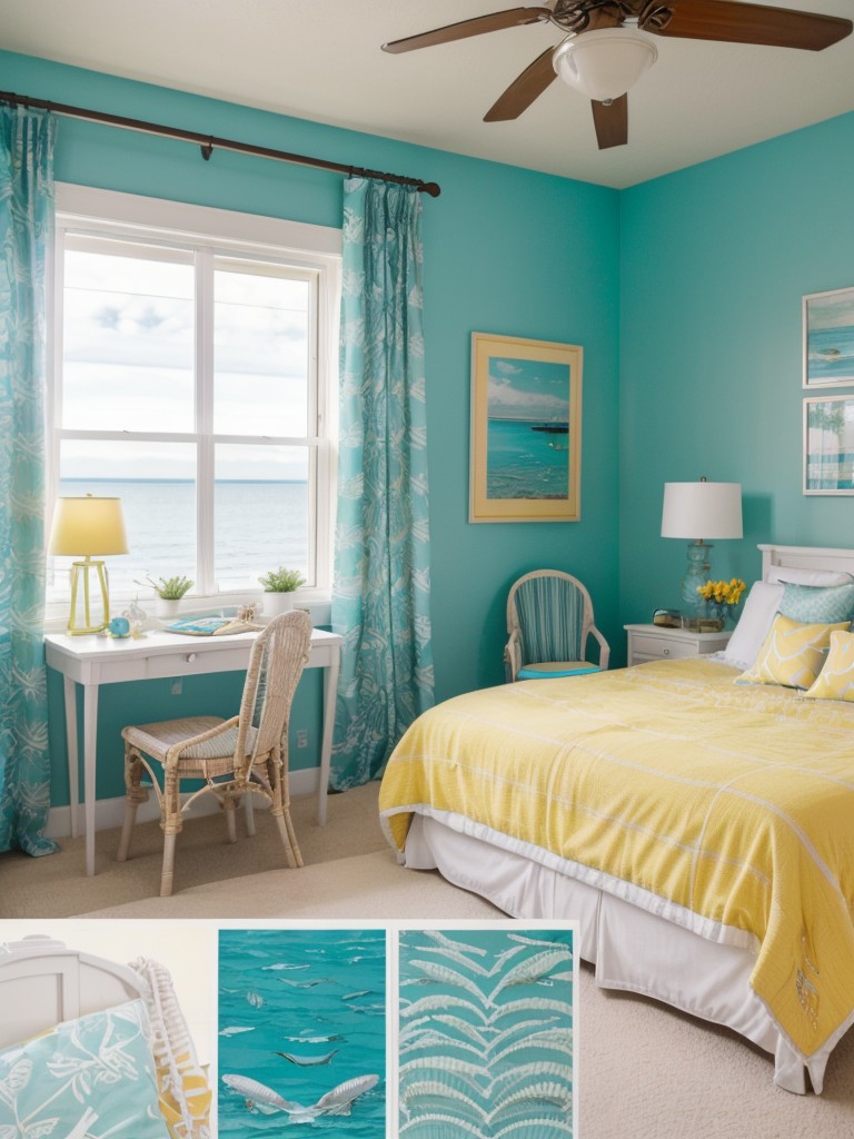 Coastal vibes: Nautical-inspired yellow bedroom decor board.