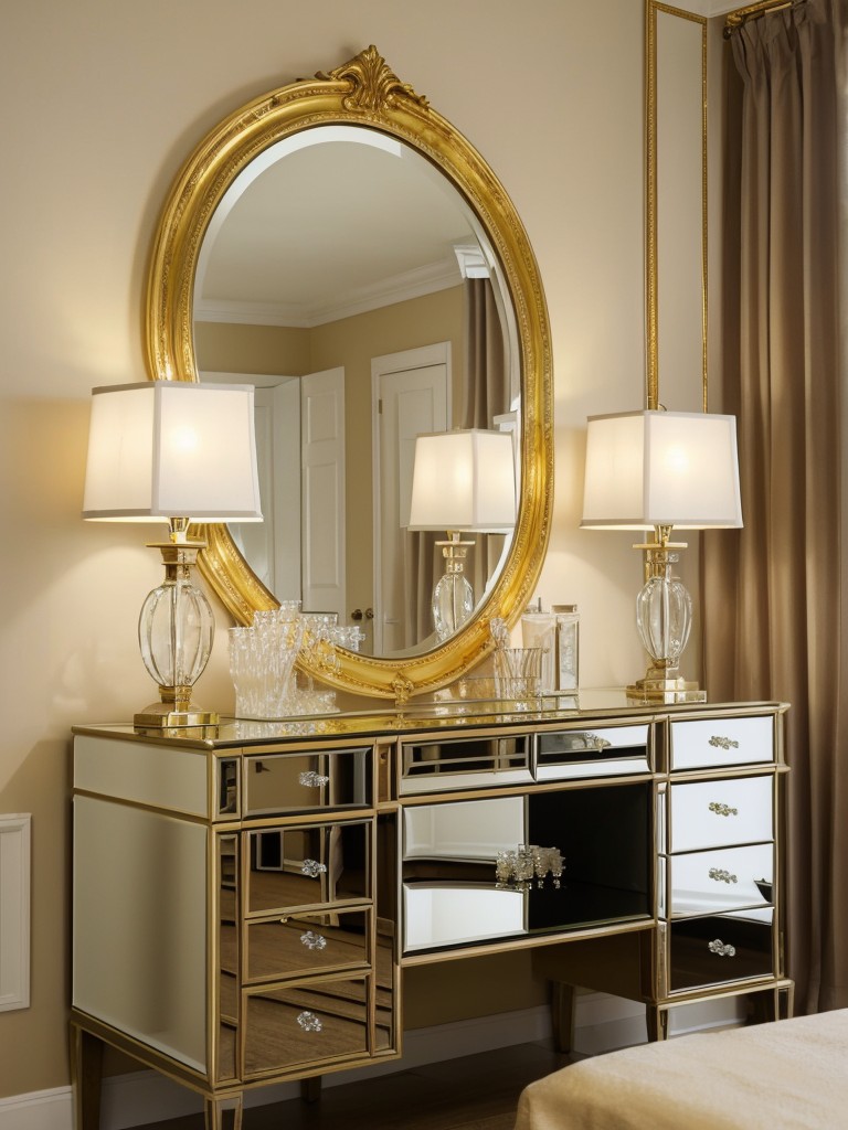 Radiate Elegance: Glamorous Yellow Bedroom Decor with Mirrored Furniture