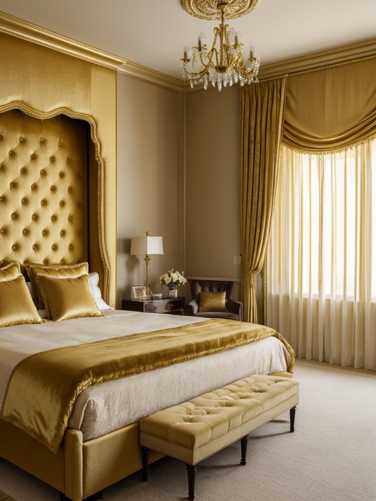 Luxury vibes: Elevate your apartment with a golden-yellow bedroom oasis.