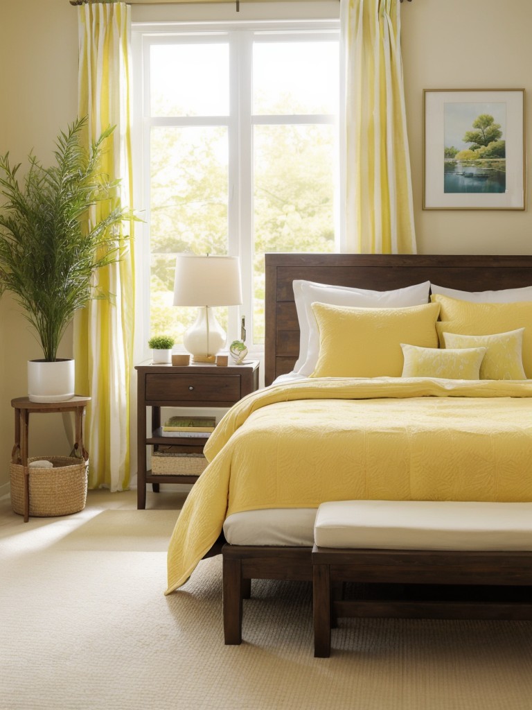 Sunlit Serenity: Yellow bedroom ideas for a tranquil apartment oasis.