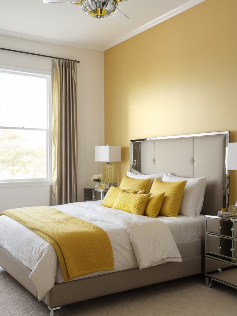 Sleek yellow accents: Apartment bedroom decor ideas for a pop of color!