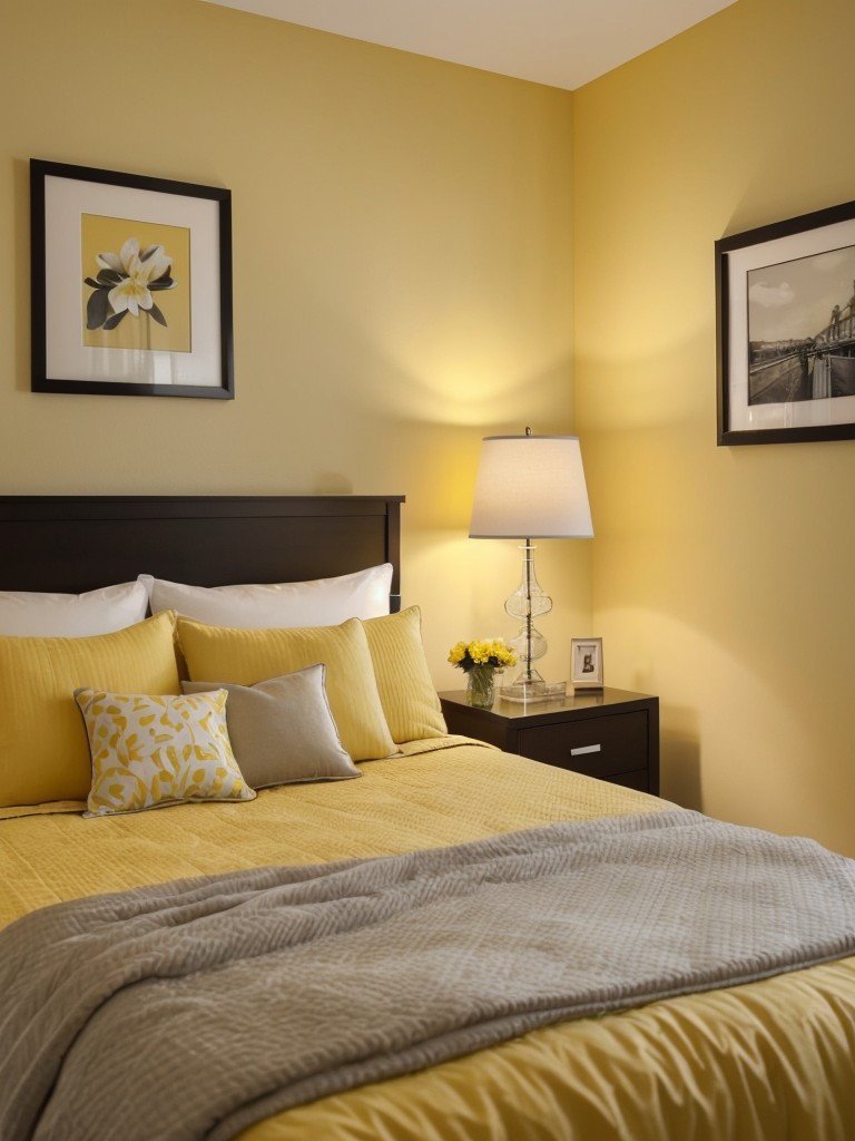 Yellow decor for a vibrant apartment bedroom!