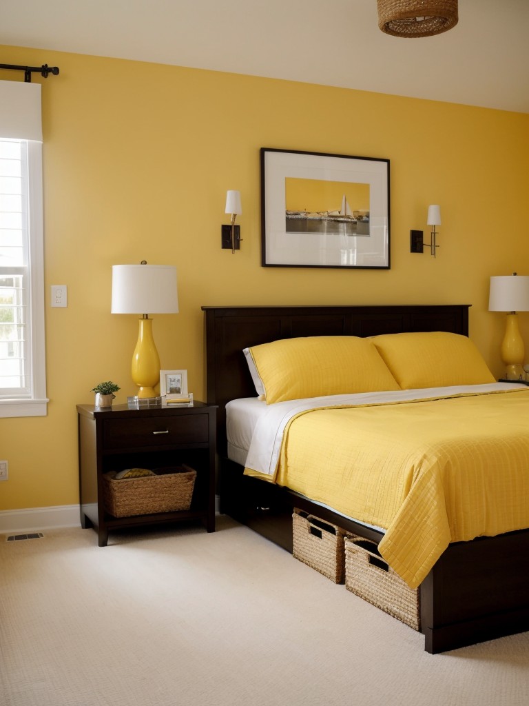 Organize & Style: Yellow Accents for a Vibrant Apartment Bedroom