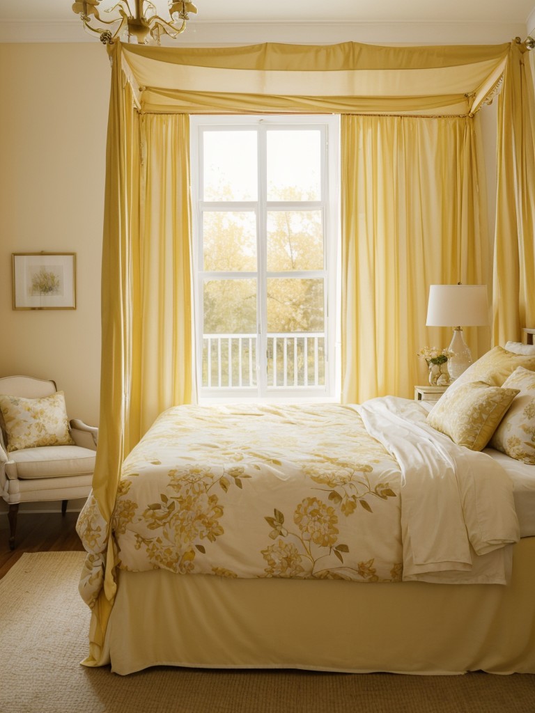 Golden hour vibes for your apartment: Brighten up your bedroom with yellow decor.