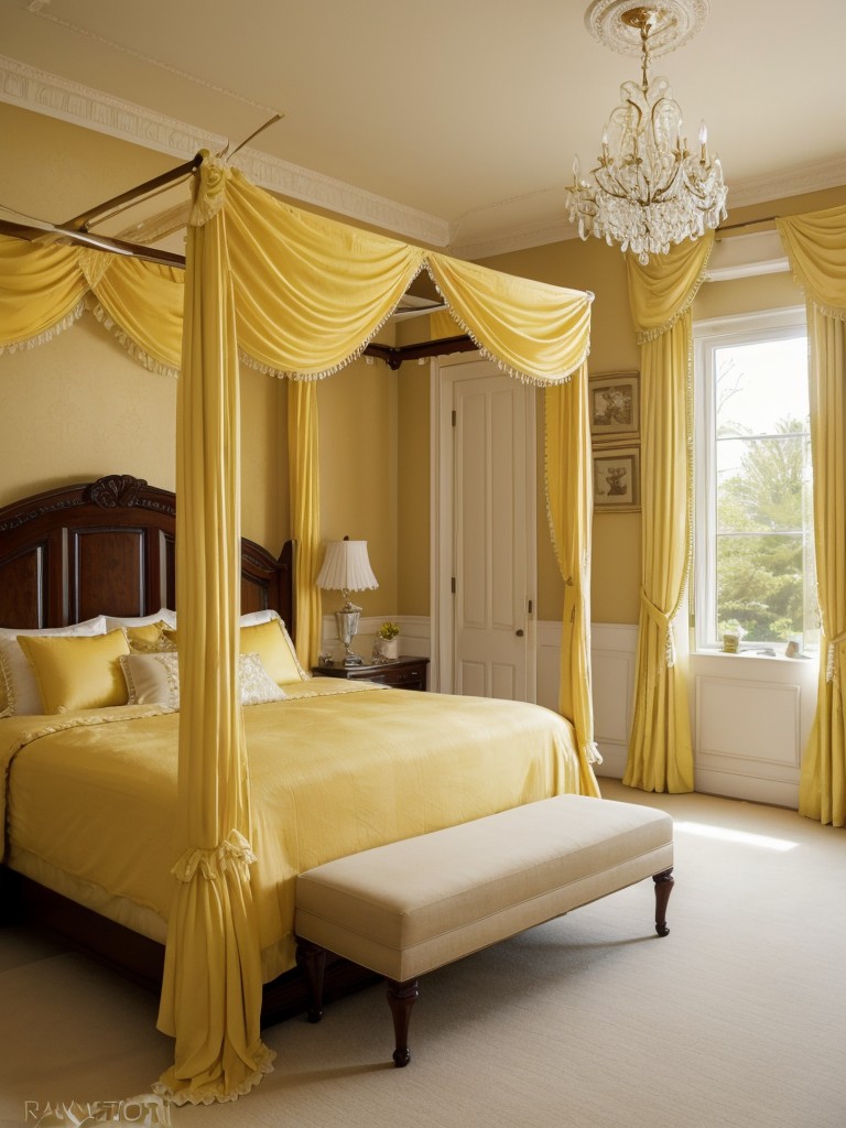 Yellow-themed bedroom decor: Elevate your space with glamorous feminine touches!