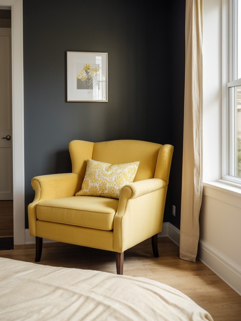 Wow your bedroom with vibrant yellow decor and a cozy reading nook!