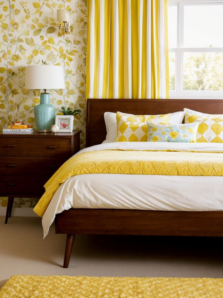 Vintage-inspired yellow bedroom decor: Embrace retro charm in style!