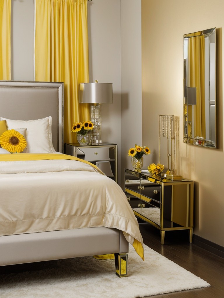 Sunflower-inspired bedroom decor: Elevate your space with metallic touches.