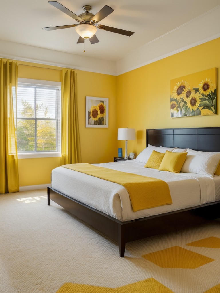 Sunflowers: Stylish apartment decor for a vibrant bedroom.