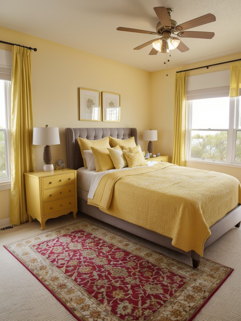 Gorgeous Yellow Apartment Decor: Luxurious bedroom ideas with statement rugs!