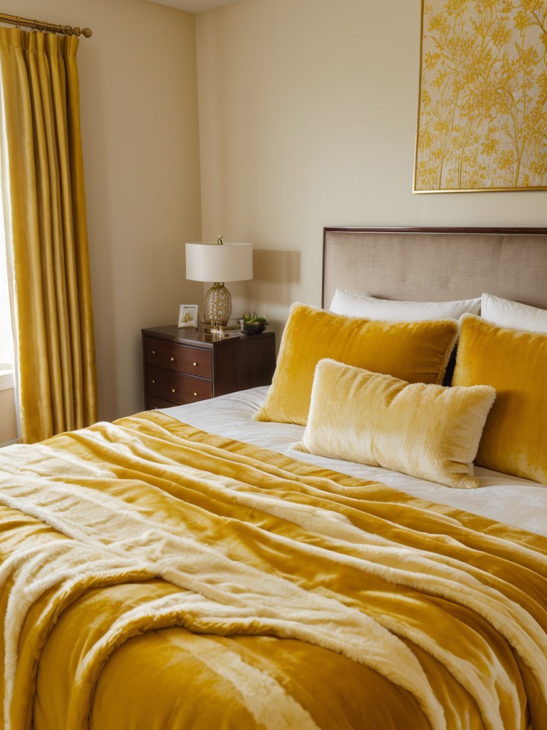 Cozy & Luxe: Yellow-themed bedroom ideas with plush velvet and silk for a touch of opulence. ???