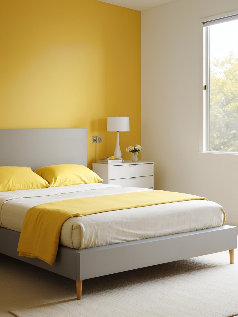 Apartment vibes: Brighten your space with yellow-themed bedroom decor. Minimalist bliss awaits!