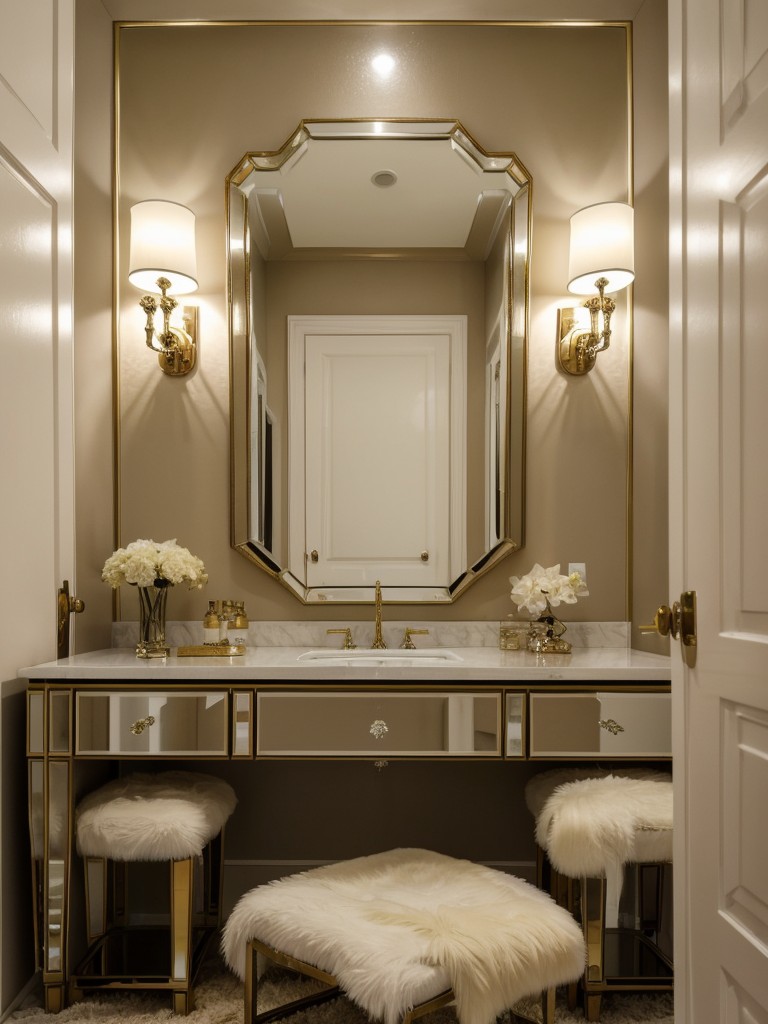 Classic Yellow Bedroom Decor: Hollywood Glam with Mirrored Vanity & Plush Rug