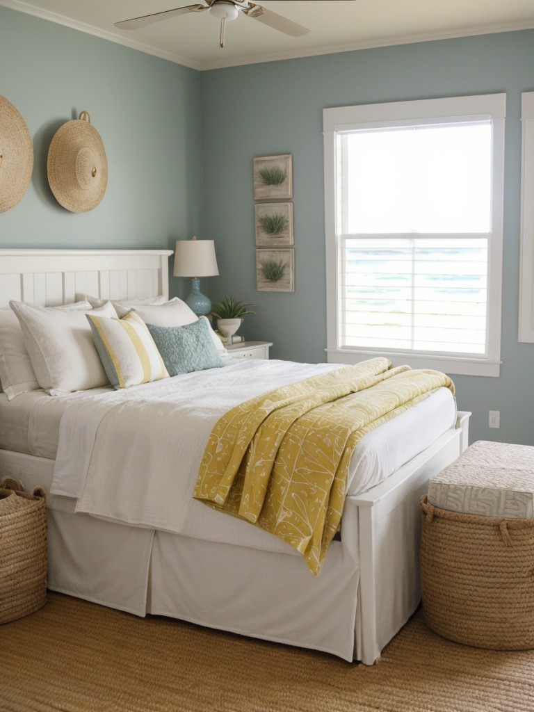 Coastal chic: Transform your apartment into a beachy haven with these yellow bedroom ideas.