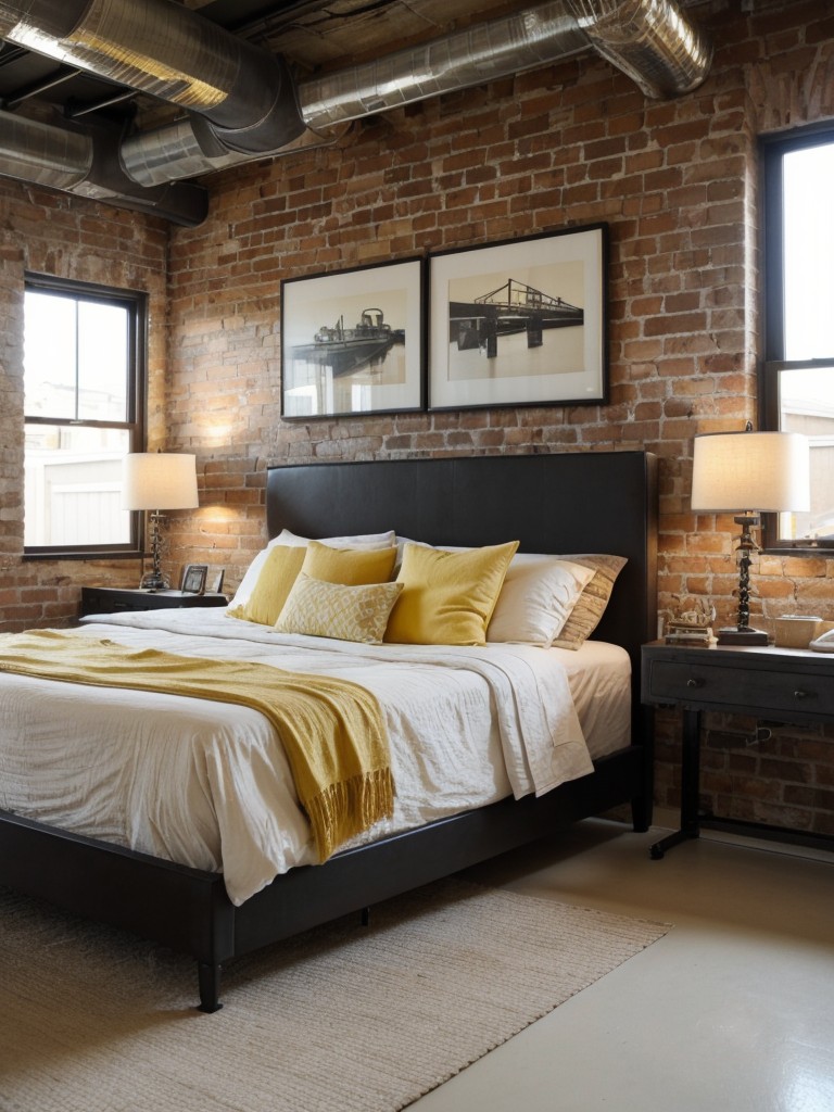 Industrial chic: Transform your bedroom with yellow decor and raw materials.