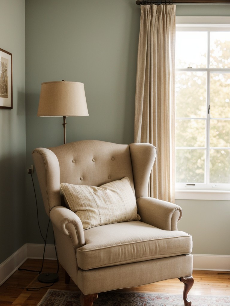 Vintage-inspired Bedroom: Cozy Nook with Wingback Chair & Vintage Lamp